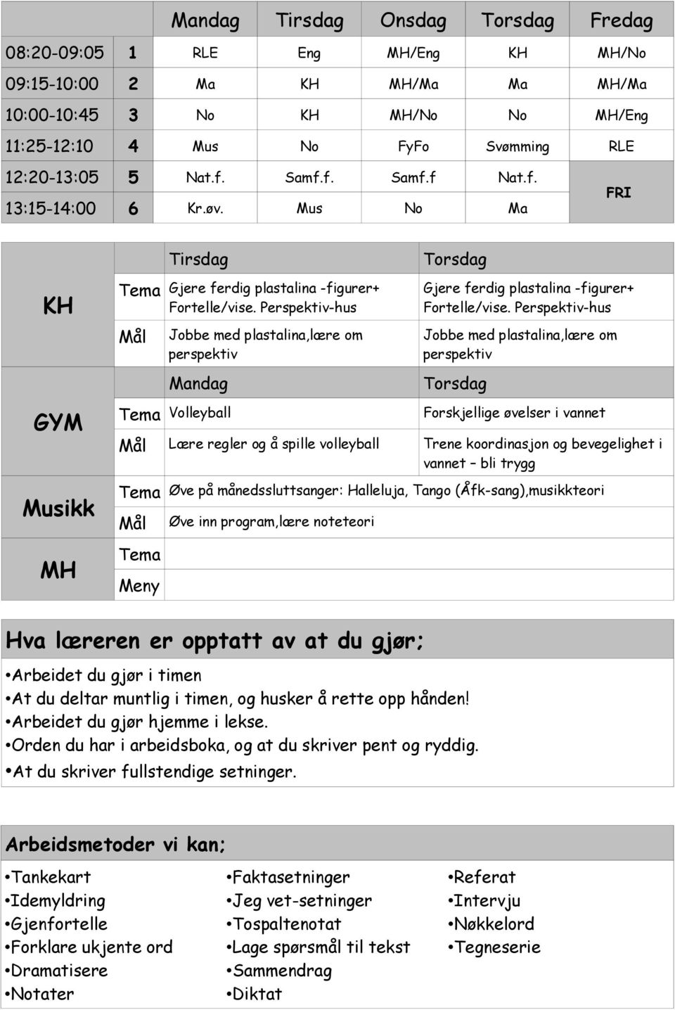 Perspektiv-hus Jobbe med plastalina,lære om perspektiv Mandag Volleyball Torsdag Gjere ferdig plastalina -figurer+ Fortelle/vise.