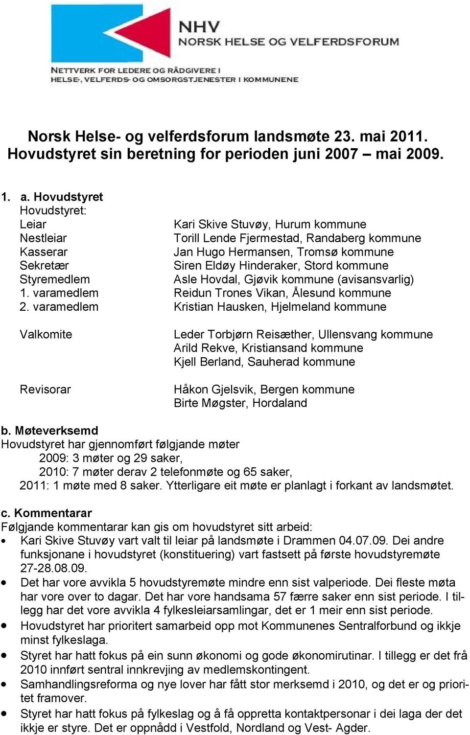 kommune Styremedlem Asle Hovdal, Gjøvik kommune (avisansvarlig) 1. varamedlem Reidun Trones Vikan, Ålesund kommune 2.