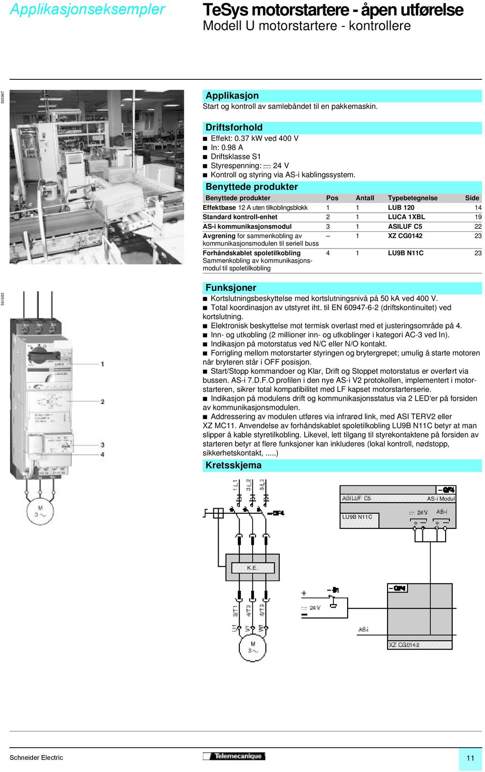 Benyttede produkter Benyttede produkter Pos Antall Typebetegnelse Side Effektbase 12 A uten tilkoblingsblokk 1 1 LUB120 14 Standard kontroll-enhet 2 1 LUCA1XBL 19 AS-i kommunikasjonsmodul 3 1 ASILUF