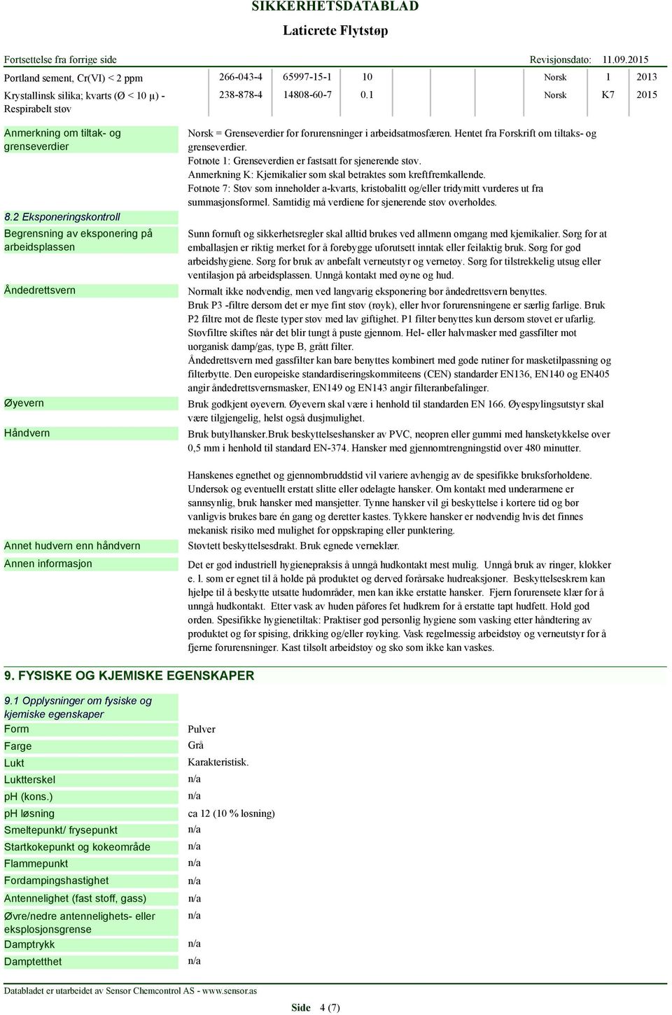 Hentet fra Forskrift om tiltaks- og grenseverdier. Fotnote 1: Grenseverdien er fastsatt for sjenerende støv. Anmerkning K: Kjemikalier som skal betraktes som kreftfremkallende.