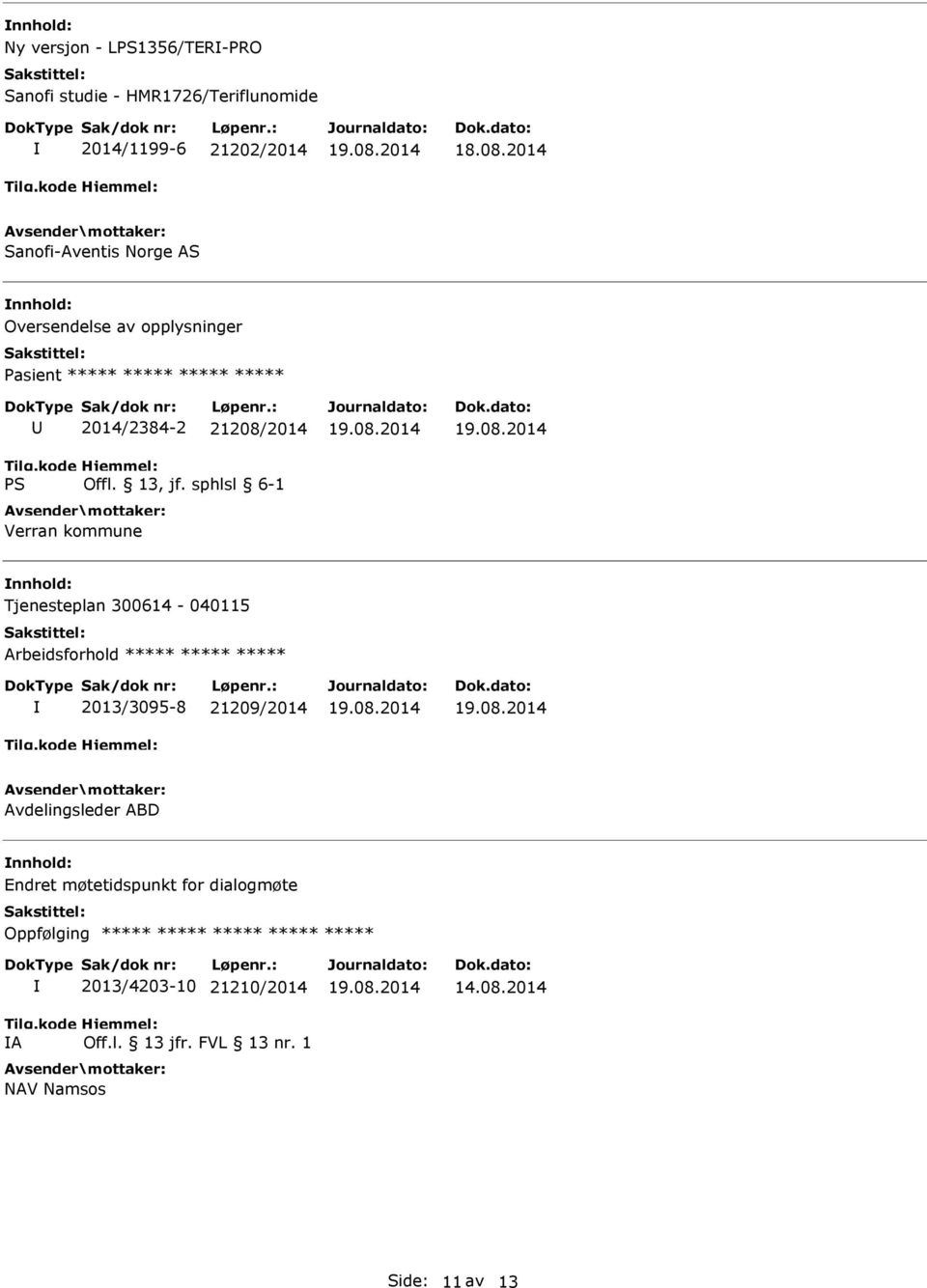 Arbeidsforhold ***** ***** ***** 2013/3095-8 21209/2014 Avdelingsleder ABD Endret møtetidspunkt for