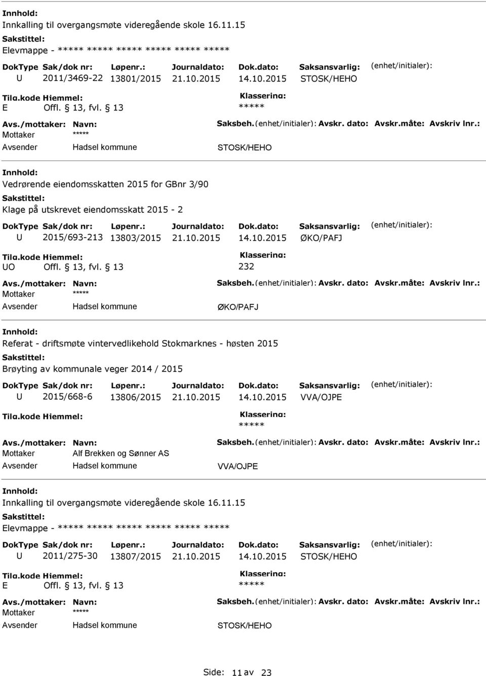 2015/693-213 13803/2015 ØKO/AFJ O 232 Mottaker ØKO/AFJ Referat - driftsmøte vintervedlikehold Stokmarknes - høsten 2015 Brøyting av