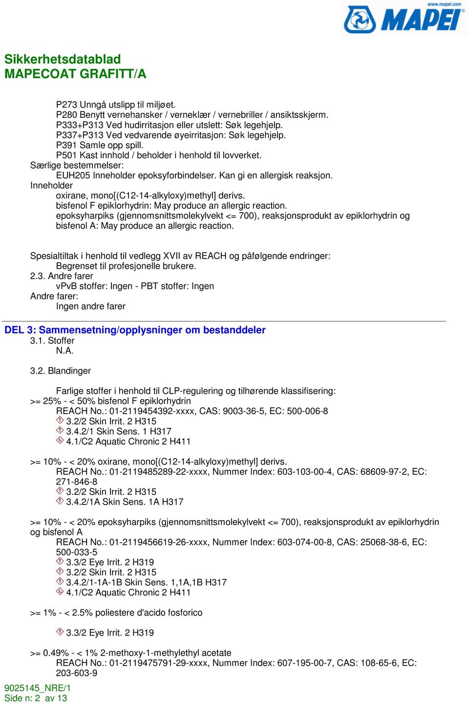 Kan gi en allergisk reaksjon. Inneholder oxirane, mono[(c12-14-alkyloxy)methyl] derivs. bisfenol F epiklorhydrin: May produce an allergic reaction.