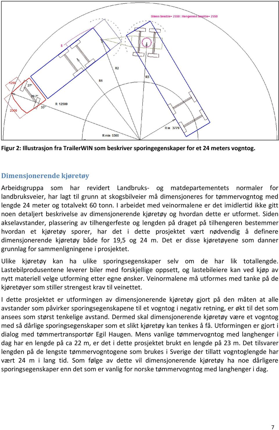 24 meter og totalvekt 60 tonn. I arbeidet med veinormalene er det imidlertid ikke gitt noen detaljert beskrivelse av dimensjonerende kjøretøy og hvordan dette er utformet.