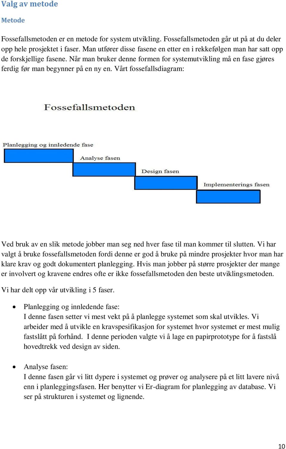 Vårt fossefallsdiagram: Ved bruk av en slik metode jobber man seg ned hver fase til man kommer til slutten.