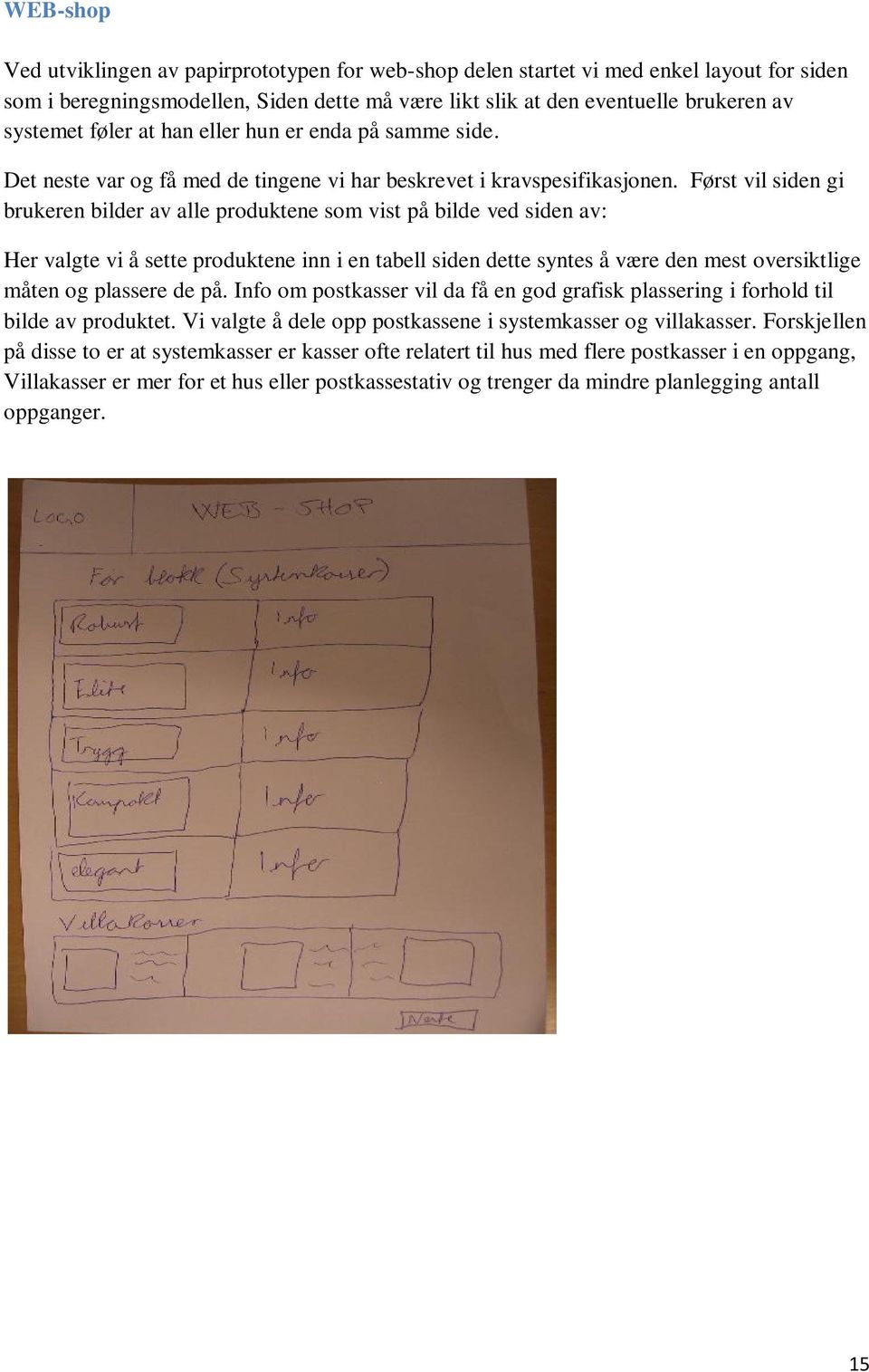 Først vil siden gi brukeren bilder av alle produktene som vist på bilde ved siden av: Her valgte vi å sette produktene inn i en tabell siden dette syntes å være den mest oversiktlige måten og