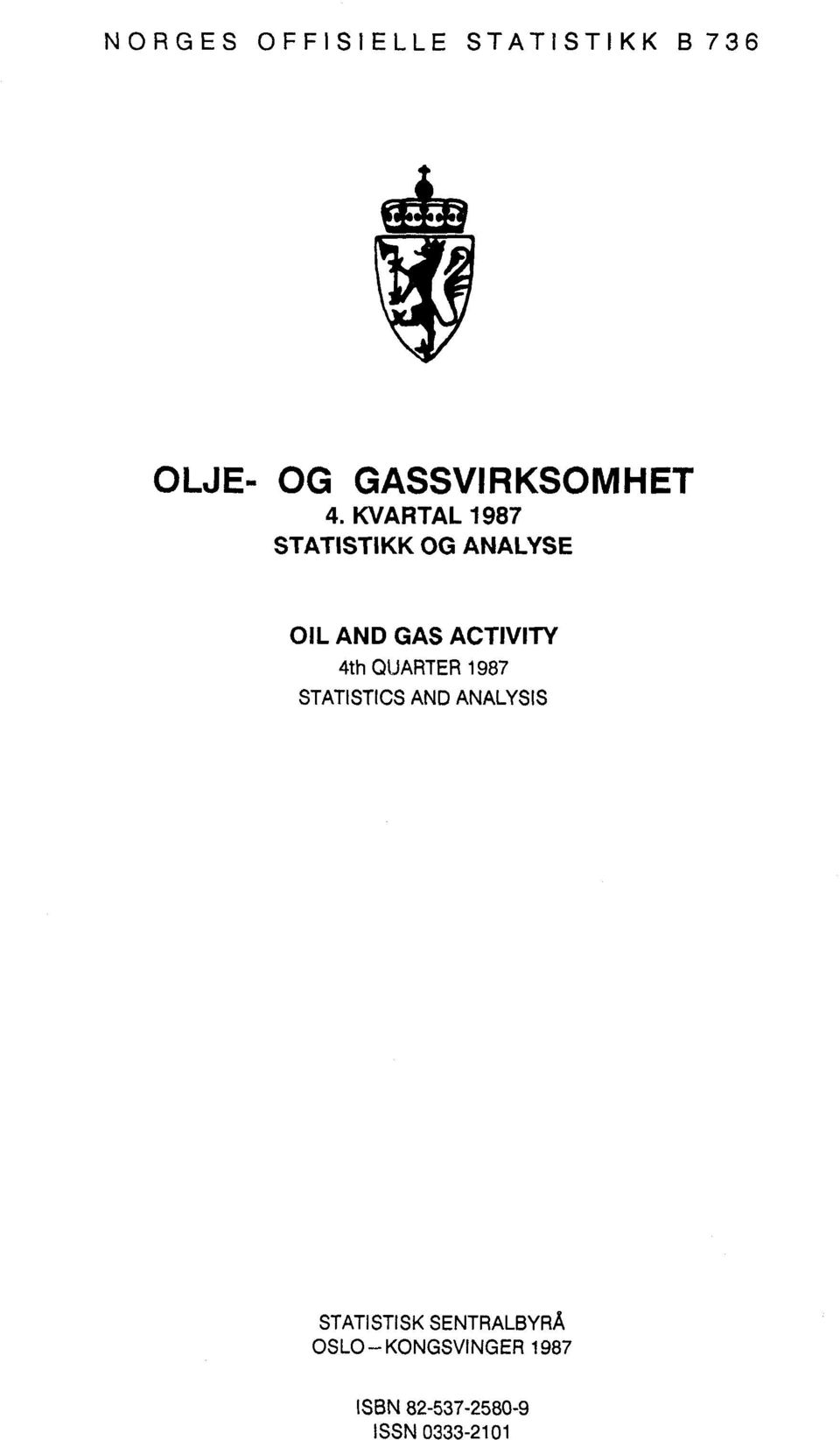 4th QUARTER 1987 STATISTICS AND ANALYSIS STATI STISK