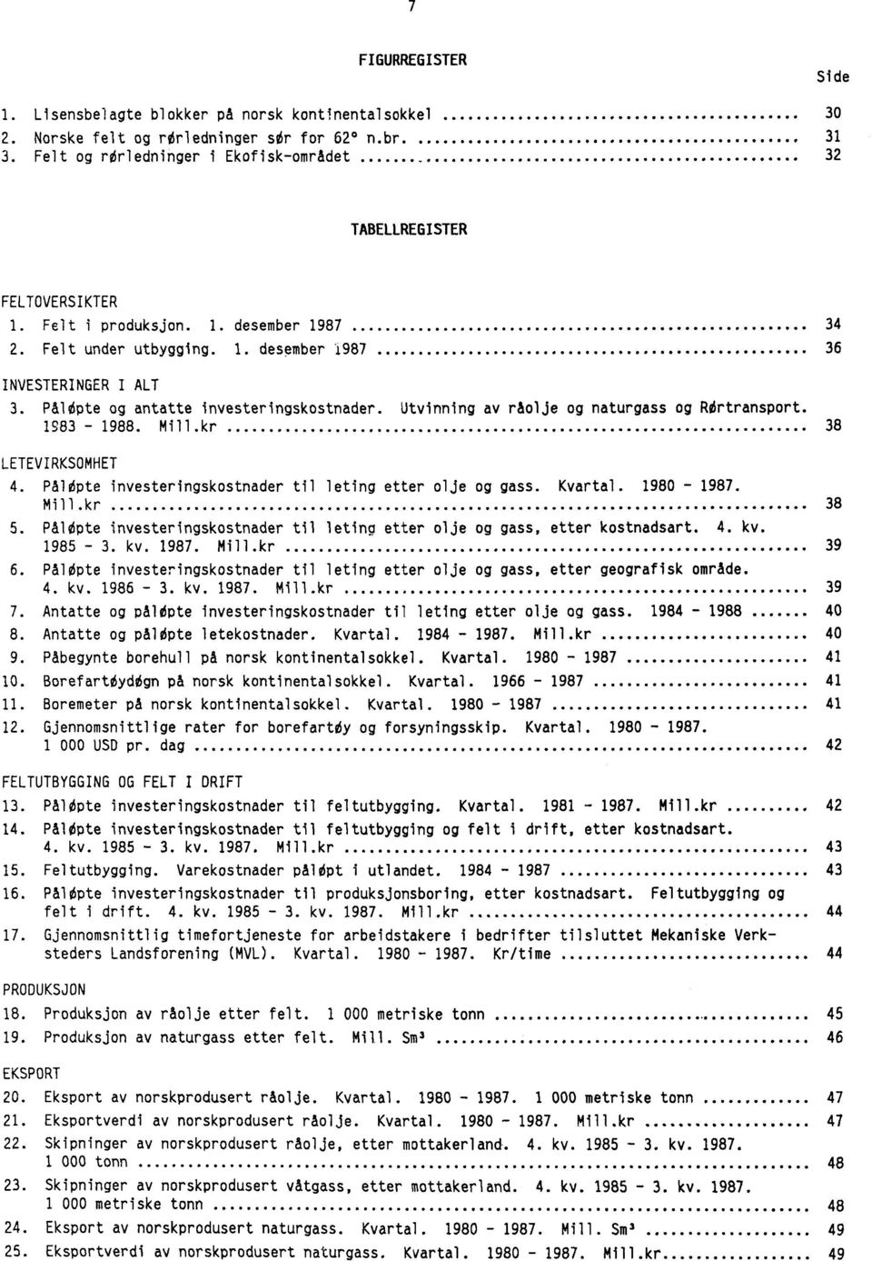 Påltpte og antatte investeringskostnader. Utvinning av r&olje og naturgass og Rtrtransport. 1983-1988. Mill.kr 38 LETEVIRKSOMHET 4. Påltpte investeringskostnader til leting etter olje og gass.