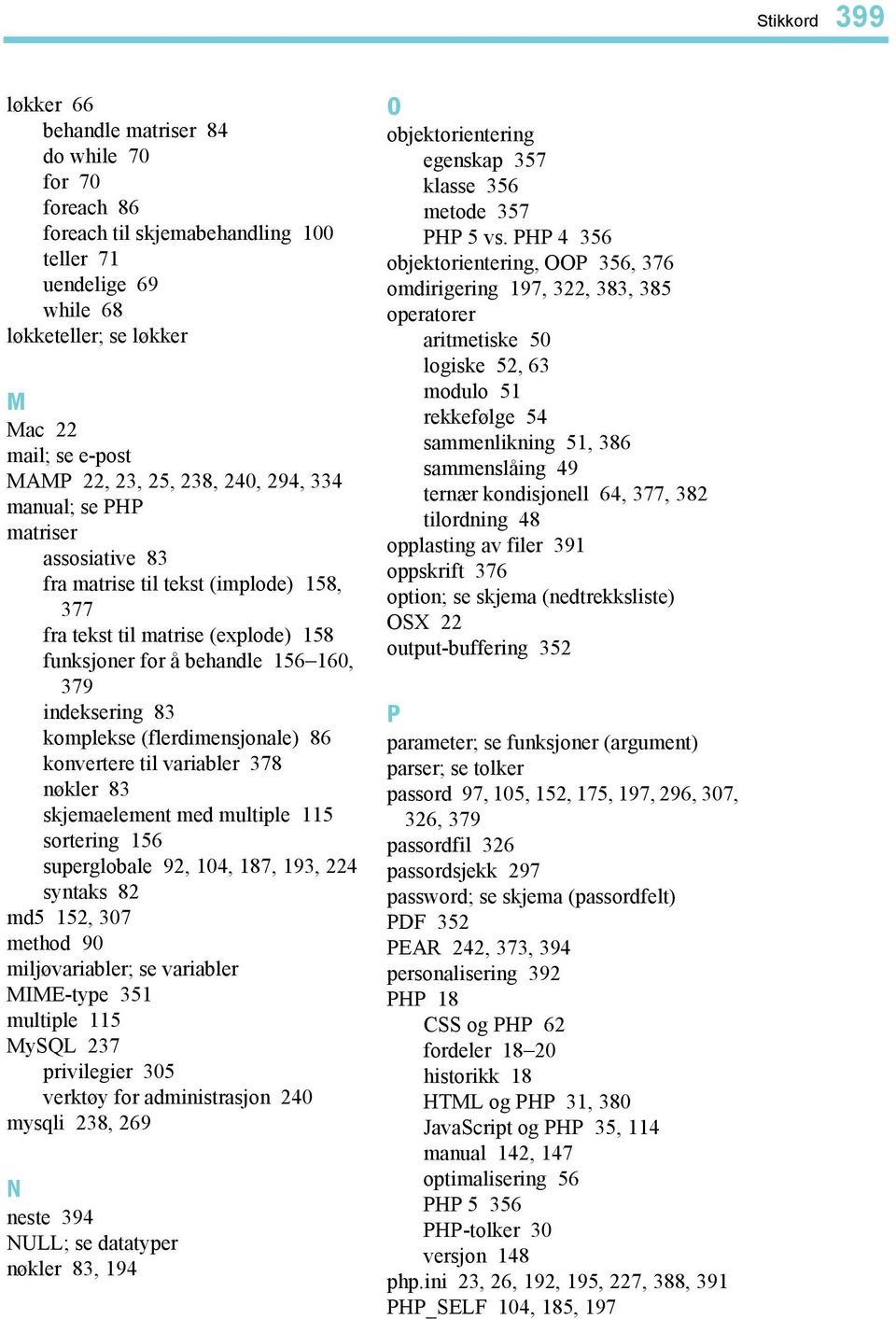 komplekse (flerdimensjonale) 86 konvertere til variabler 378 nøkler 83 skjemaelement med multiple 115 sortering 156 superglobale 92, 104, 187, 193, 224 syntaks 82 md5 152, 307 method 90