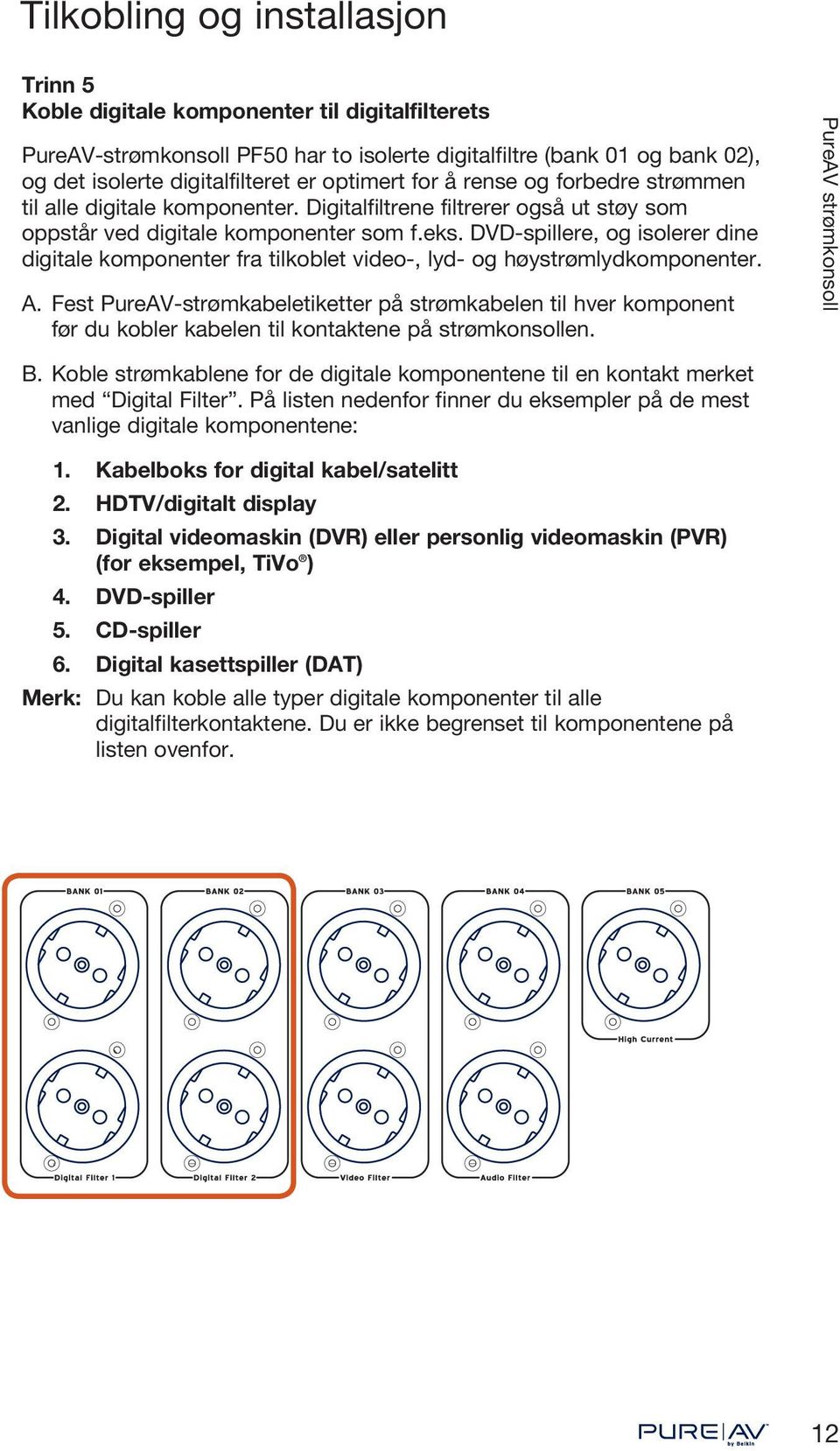 DVD-spillere, og isolerer dine digitale komponenter fra tilkoblet video-, lyd- og høystrømlydkomponenter. A.