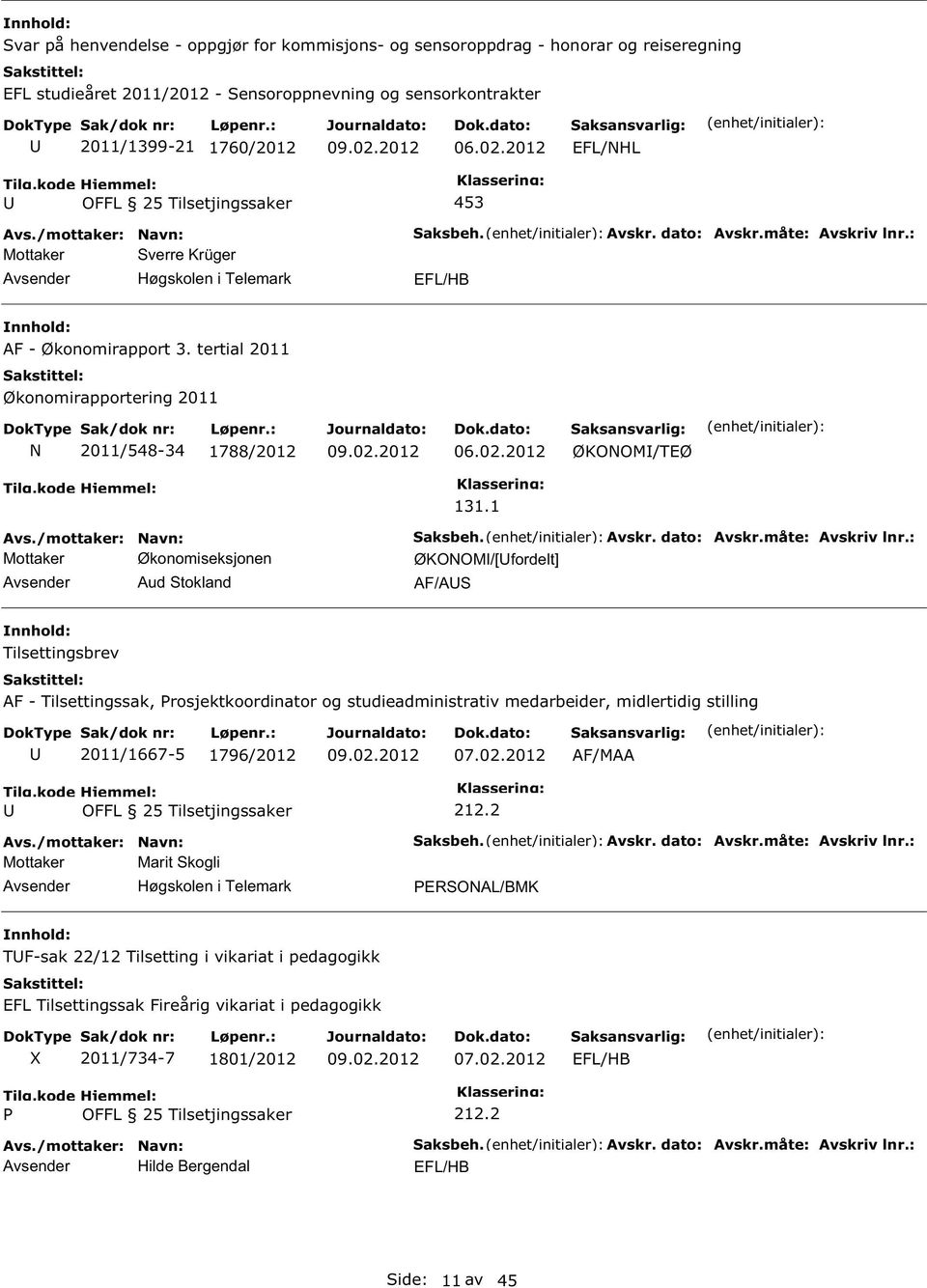 1 Mottaker Økonomiseksjonen Aud tokland aksbeh. Avskr. dato: Avskr.måte: Avskriv lnr.