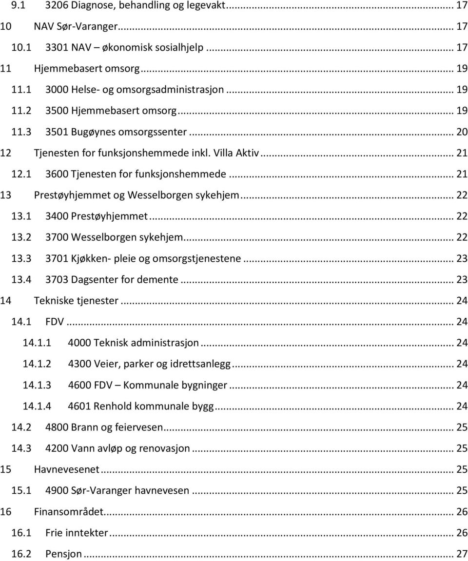 1 3400 Prestøyhjemmet... 22 13.2 3700 Wesselborgen sykehjem... 22 13.3 3701 Kjøkken- pleie og omsorgstjenestene... 23 13.4 3703 Dagsenter for demente... 23 14 Tekniske tjenester... 24 14.1 FDV... 24 14.1.1 4000 Teknisk administrasjon.