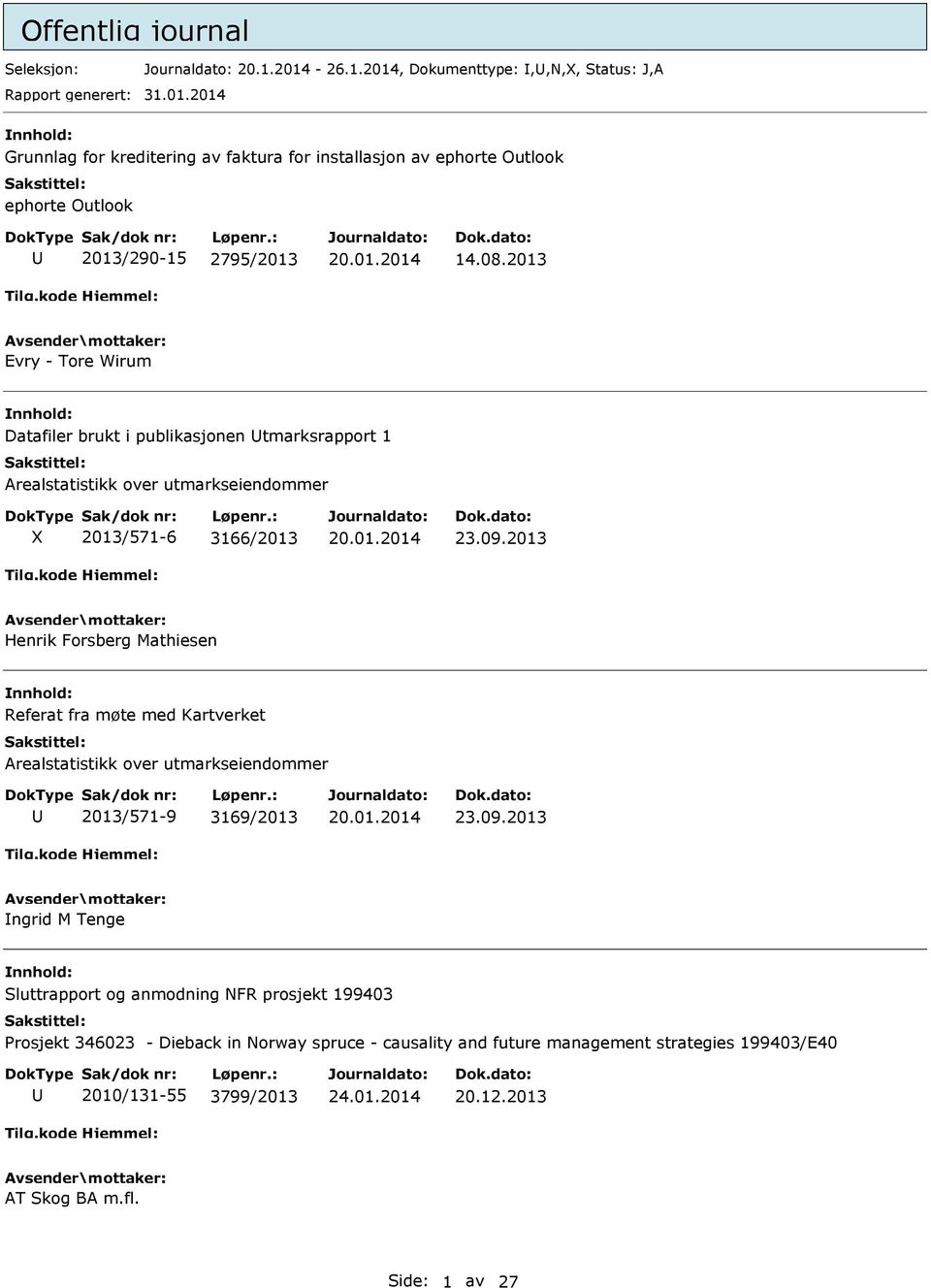 2013 Henrik Forsberg Mathiesen Referat fra møte med Kartverket realstatistikk over utmarkseiendommer 2013/571-9 3169/2013 23.09.