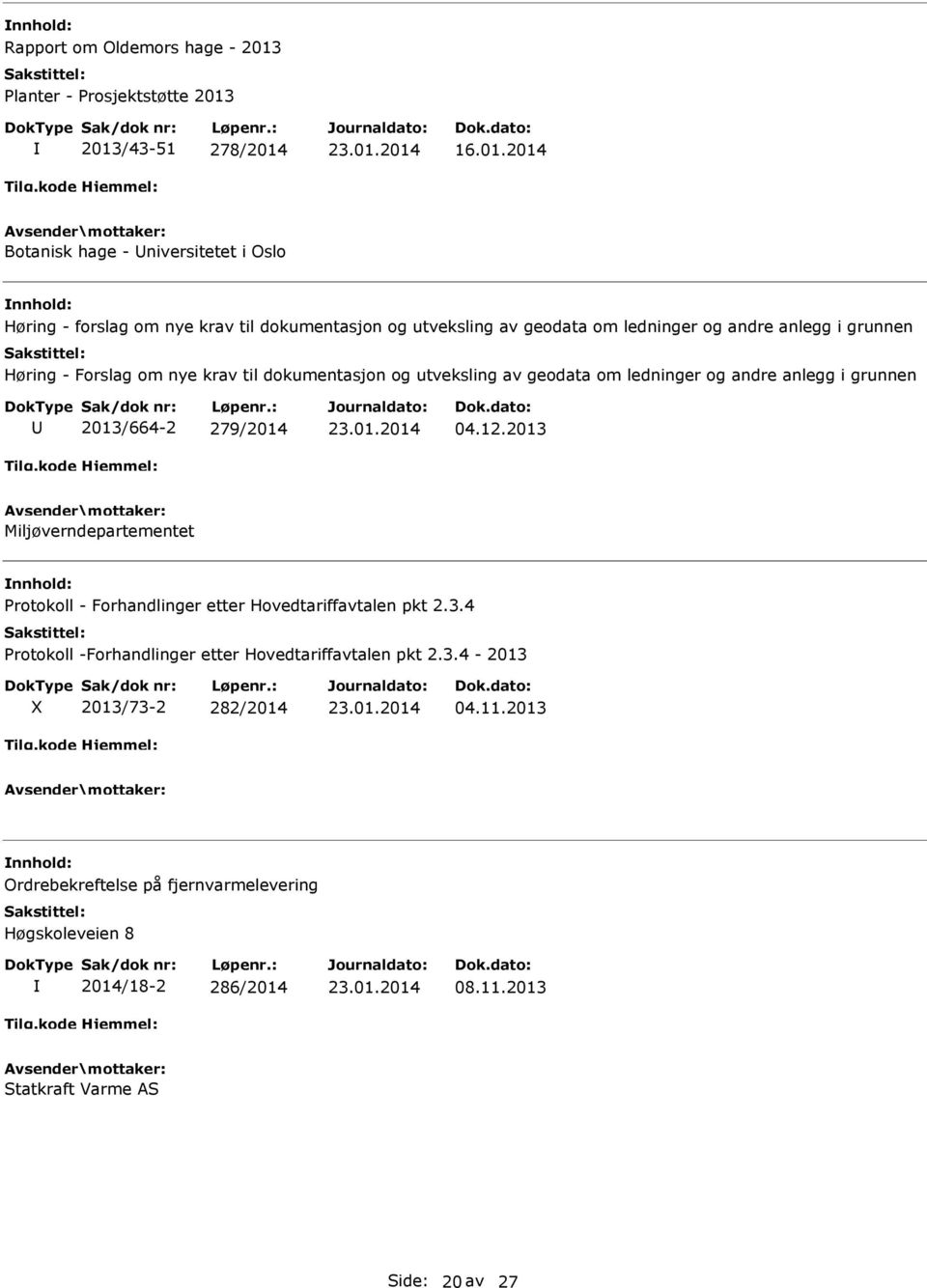 2013/43-51 278/2014 16.01.2014 Botanisk hage - niversitetet i Oslo Høring - forslag om nye krav til dokumentasjon og utveksling av geodata om ledninger og andre anlegg i