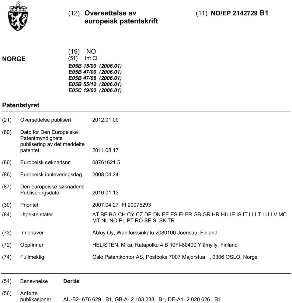 (86) Europeisk innleveringsdag 08.04.