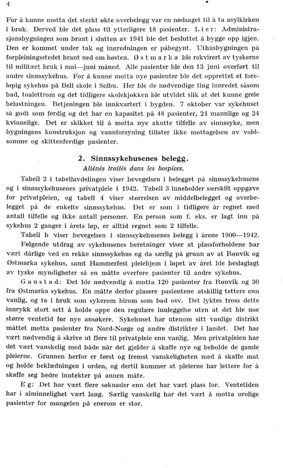 Uthusbygningen på forpleiningsstedet brant ned om høsten. 0 st mark a ble rekvirert av tyskerne til militært bruk i mai juni måned. Alle pasienter ble den 3 juni overført til andre sinnssykehus.