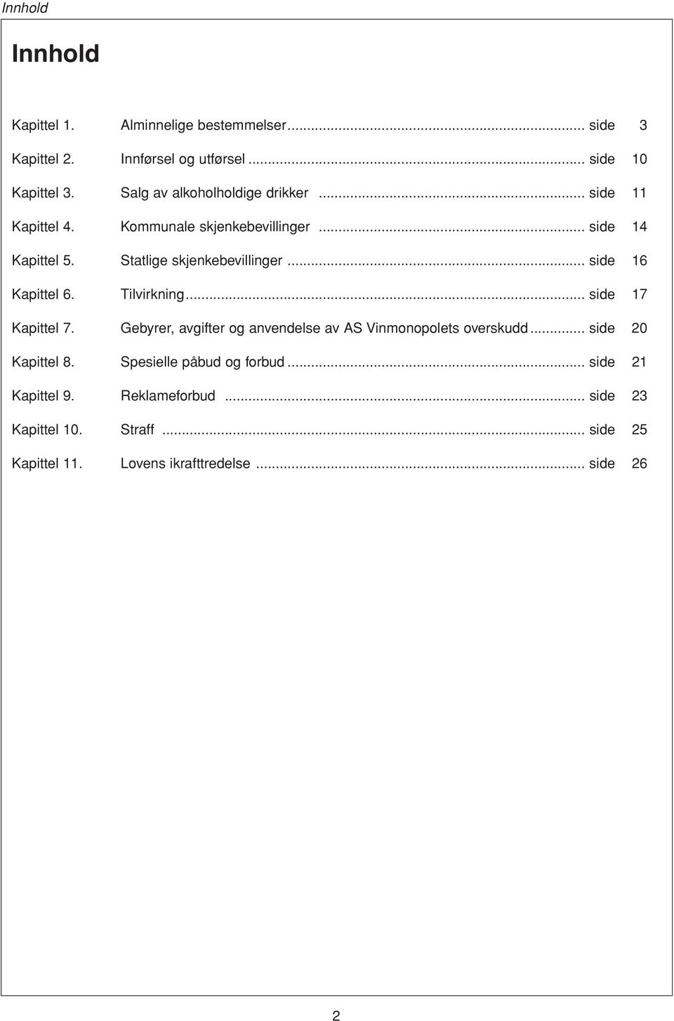 .. side 16 Kapittel 6. Tilvirkning... side 17 Kapittel 7. Gebyrer, avgifter og anvendelse av AS Vinmonopolets overskudd.