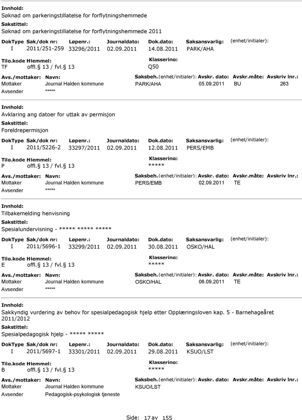 2011 PRS/MB P PRS/MB T nnhold: Tilbakemelding henvisning Spesialundervisning - 2011/5696-1 33299/2011 30.08.