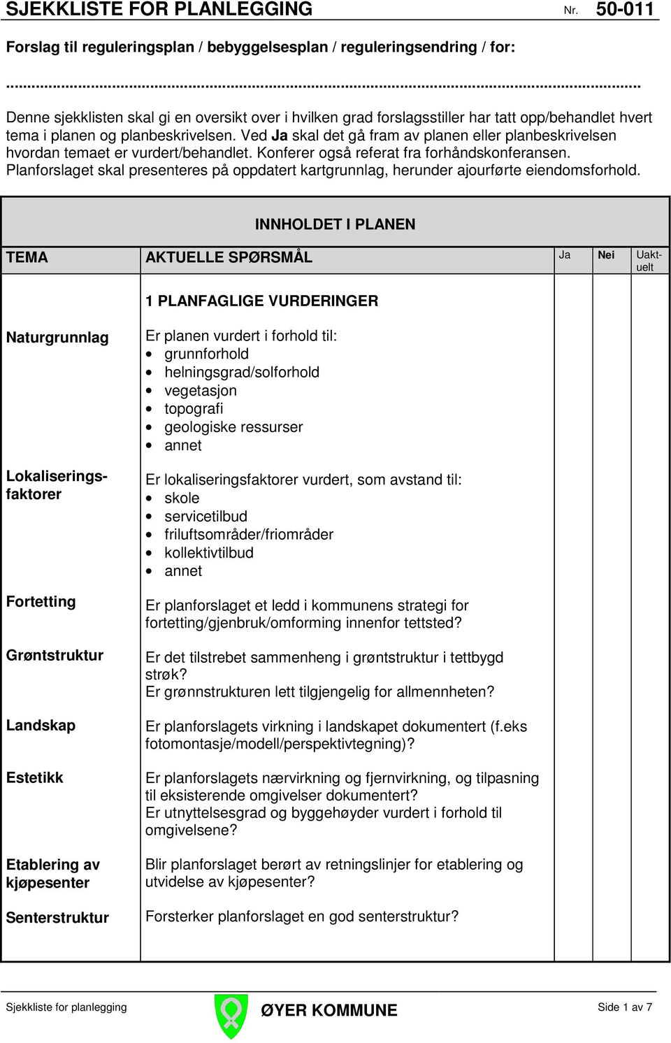 Ved Ja skal det gå fram av planen eller planbeskrivelsen hvordan temaet er vurdert/behandlet. Konferer også referat fra forhåndskonferansen.