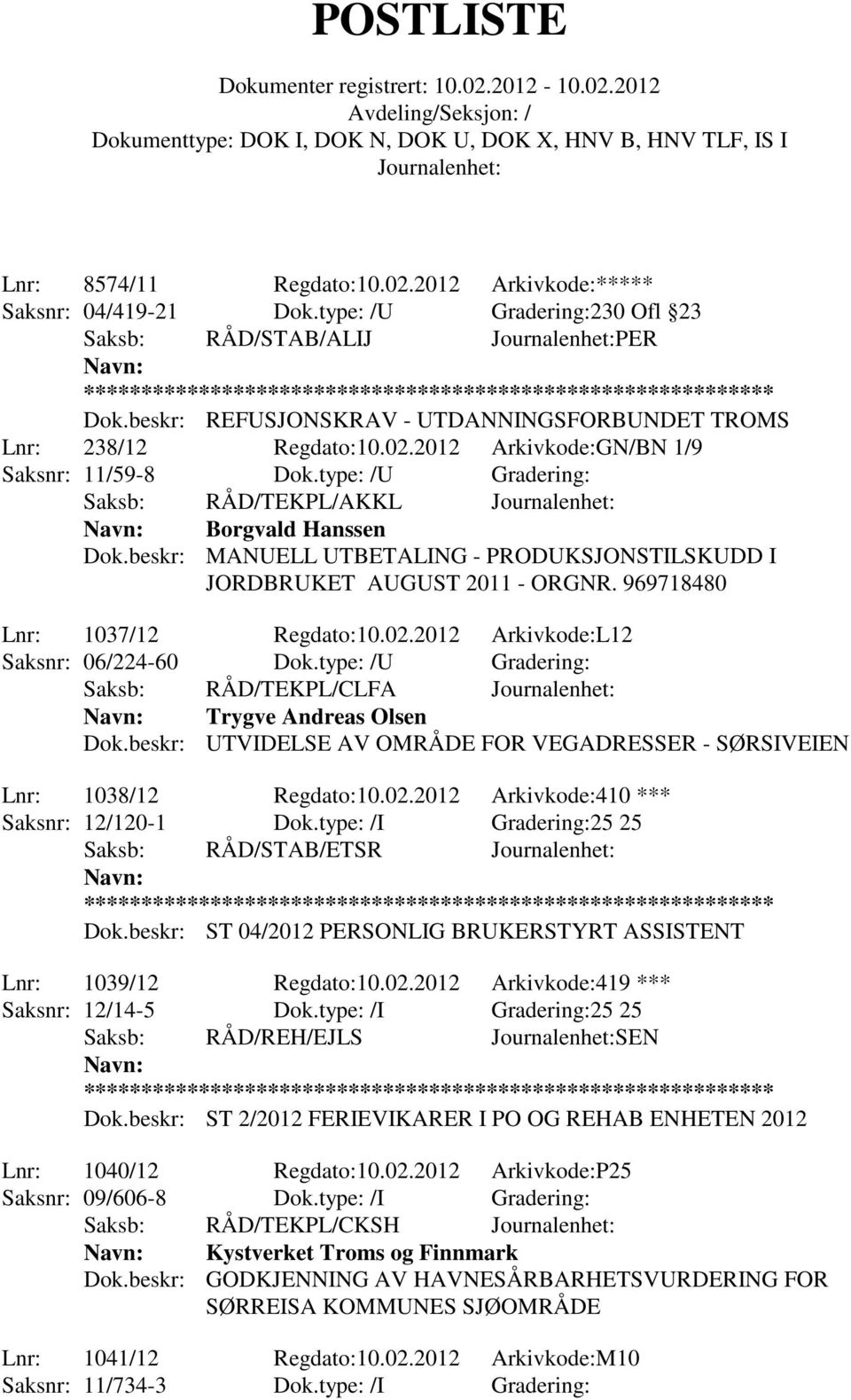 beskr: MANUELL UTBETALING - PRODUKSJONSTILSKUDD I JORDBRUKET AUGUST 2011 - ORGNR. 969718480 Lnr: 1037/12 Regdato:10.02.2012 Arkivkode:L12 Saksnr: 06/224-60 Dok.