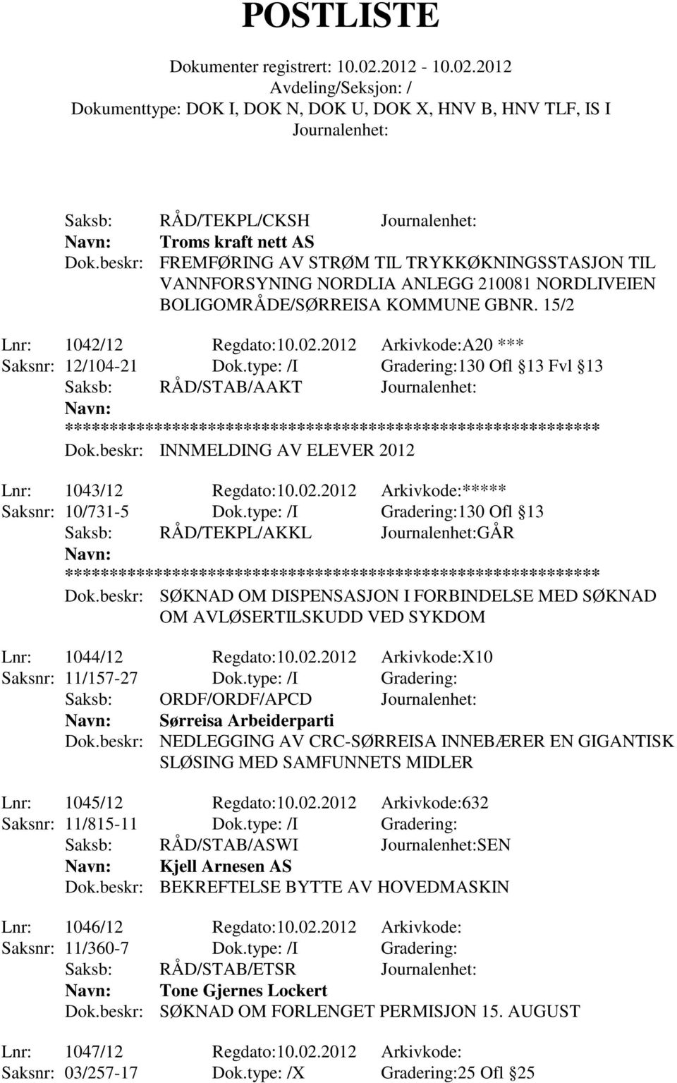 type: /I Gradering:130 Ofl 13 Saksb: RÅD/TEKPL/AKKL GÅR Dok.beskr: SØKNAD OM DISPENSASJON I FORBINDELSE MED SØKNAD OM AVLØSERTILSKUDD VED SYKDOM Lnr: 1044/12 Regdato:10.02.