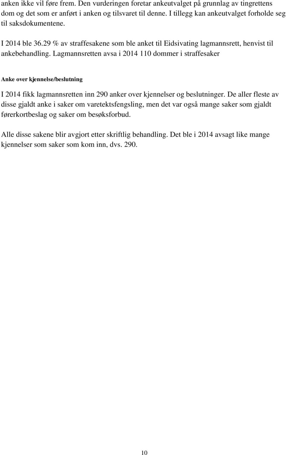 Lagmannsretten avsa i 2014 110 dommer i straffesaker Anke over kjennelse/beslutning I 2014 fikk lagmannsretten inn 290 anker over kjennelser og beslutninger.