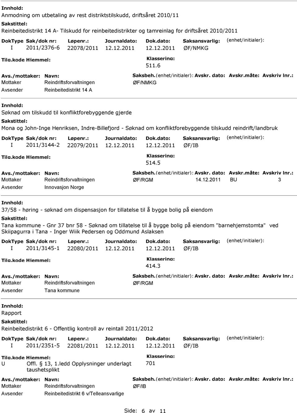 : Reinbeitedistrikt 14 A Søknad om tilskudd til konfliktforebyggende gjerde Mona og John-nge Henriksen, ndre-billefjord - Søknad om konfliktforebyggende tilskudd reindrift/landbruk 2011/3144-2