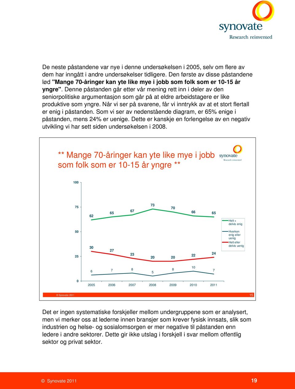 Denne påstanden går etter vår mening rett inn i deler av den seniorpolitiske argumentasjon som går på at eldre arbeidstagere er like produktive som yngre.