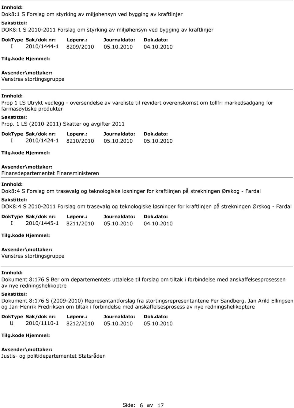 1 LS (2010-2011) Skatter og avgifter 2011 2010/1424-1 8210/2010 Finansdepartementet Finansministeren Dok8:4 S Forslag om trasevalg og teknologiske løsninger for kraftlinjen på strekningen Ørskog -