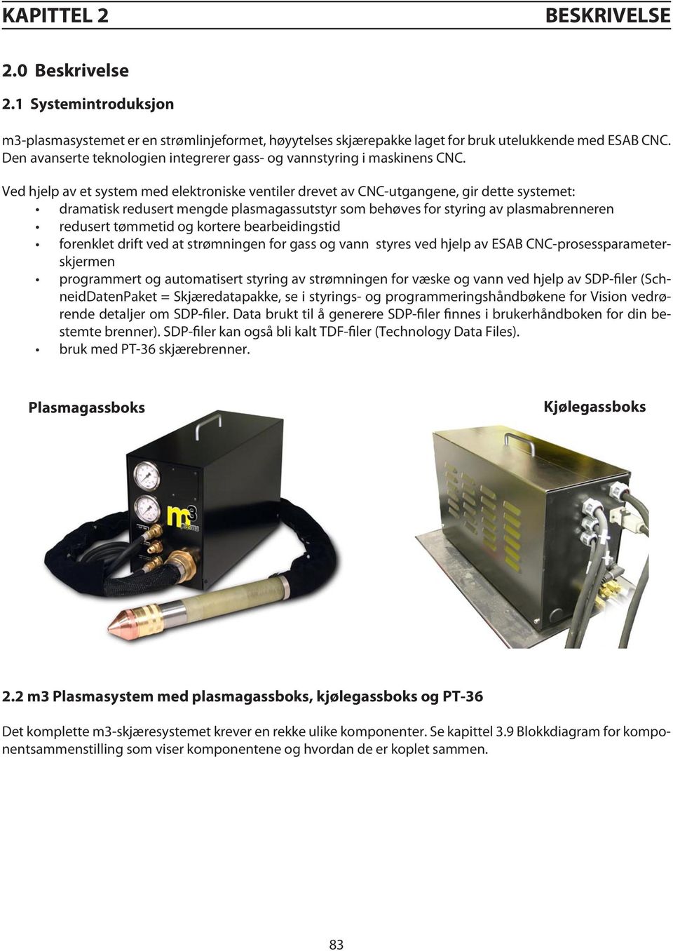 Ved hjelp av et system med elektroniske ventiler drevet av CNC-utgangene, gir dette systemet: dramatisk redusert mengde plasmagassutstyr som behøves for styring av plasmabrenneren redusert tømmetid