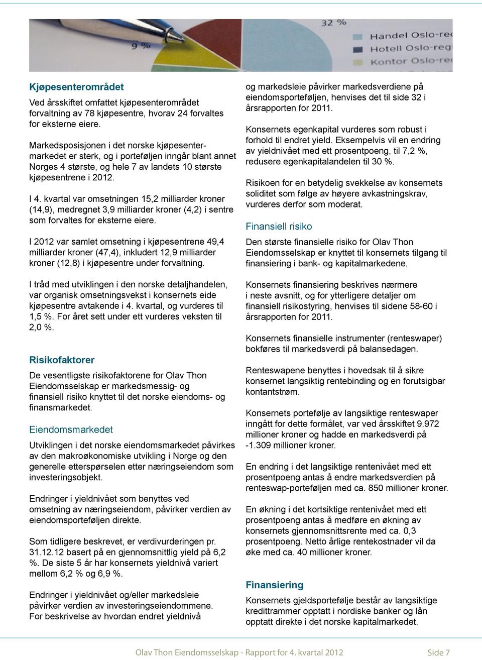 kvartal var omsetningen 15,2 milliarder kroner (14,9), medregnet 3,9 milliarder kroner (4,2) i sentre som forvaltes for eksterne eiere.