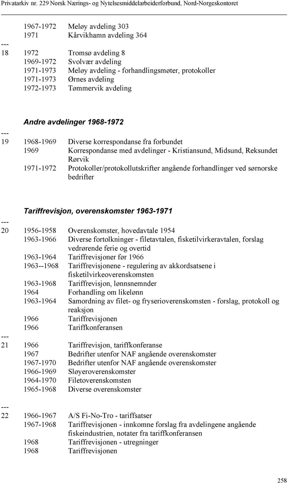 Protokoller/protokollutskrifter angående forhandlinger ved sørnorske bedrifter Tariffrevisjon, overenskomster 1963-1971 20 1956-1958 Overenskomster, hovedavtale 1954 1963-1966 Diverse fortolkninger -