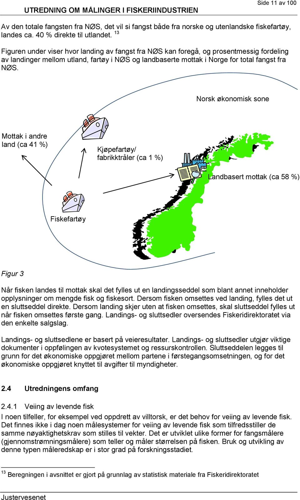 Norsk økonomisk sone Mottak i andre land (ca 41 %) Kjøpefartøy/ fabrikktråler (ca 1 %) Landbasert mottak (ca 58 %) Fiskefartøy Figur 3 Når fisken landes til mottak skal det fylles ut en