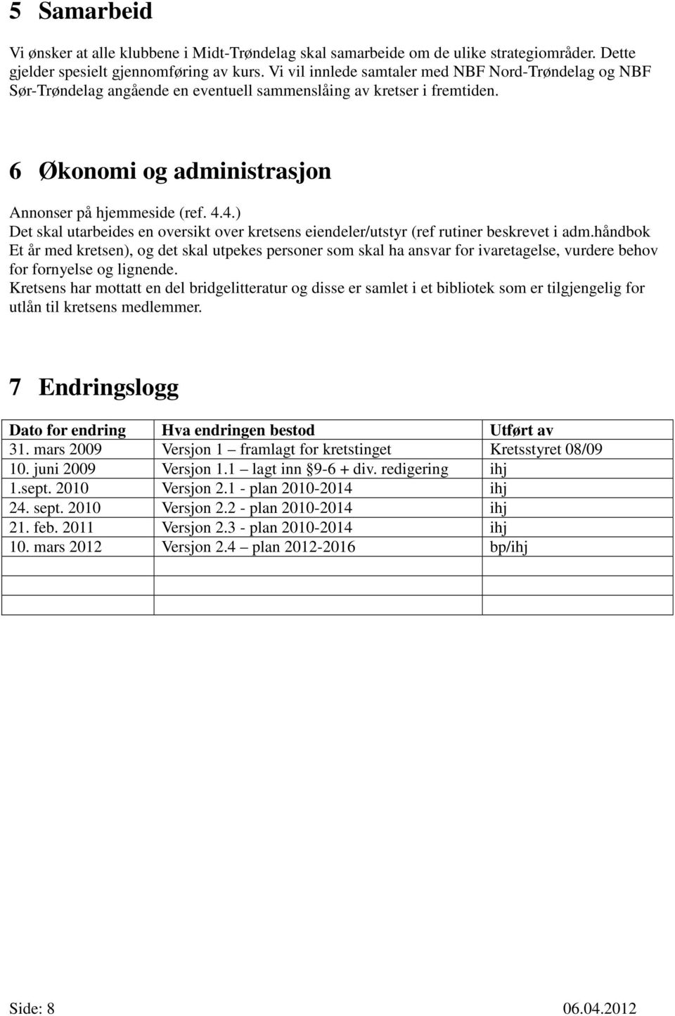 4.) Det skal utarbeides en oversikt over kretsens eiendeler/utstyr (ref rutiner beskrevet i adm.