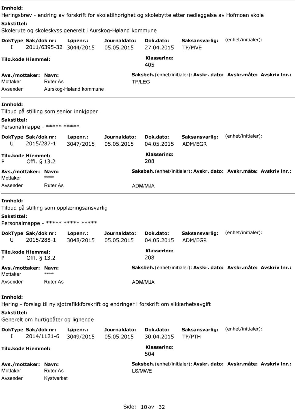 : TP/LEG Aurskog-Høland kommune nnhold: Tilbud på stilling som senior innkjøper Personalmappe - ***** ***** 2015/287-1 3047/2015 ADM/EGR Tilg.kode P Hjemmel: Offl. 13,2 208 Avs.