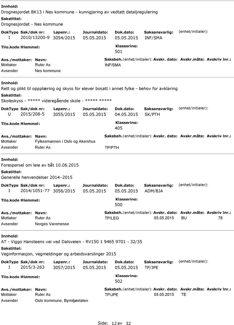 : NF/SMA Nes kommune nnhold: Rett og plikt til oppplæring og skyss for elever bosatt i annet fylke - behov for avklaring Skoleskyss - ***** videregående skole - ***** ***** 2015/208-5 3055/2015