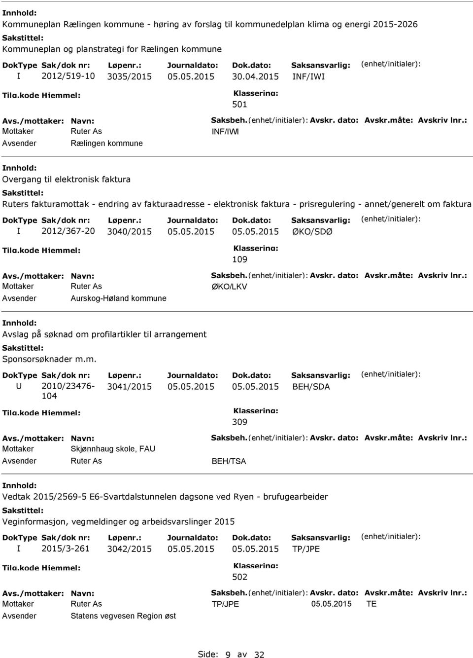 : NF/W Rælingen kommune nnhold: Overgang til elektronisk faktura Ruters fakturamottak - endring av fakturaadresse - elektronisk faktura - prisregulering - annet/generelt om faktura 2012/367-20