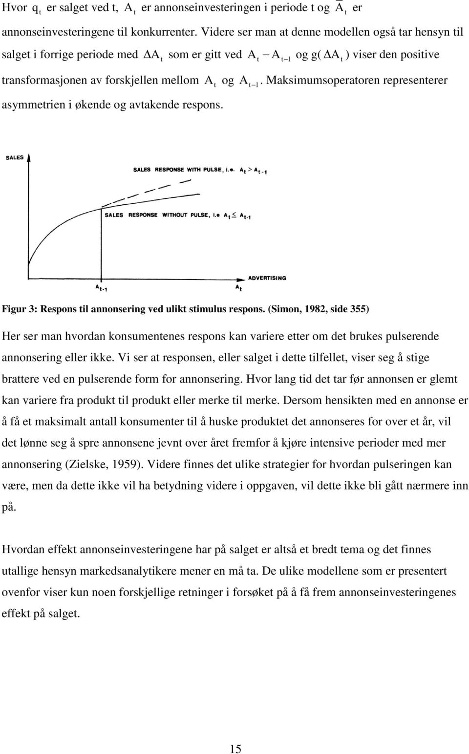 og g( At ) viser den positive A t og At 1. Maksimumsoperatoren representerer Figur 3: Respons til annonsering ved ulikt stimulus respons.