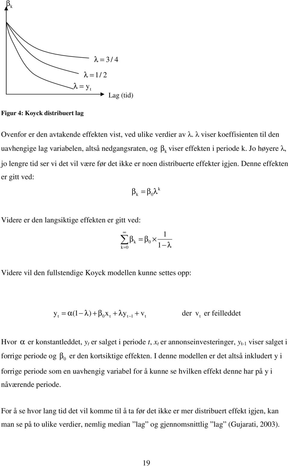 Jo høyere λ, jo lengre tid ser vi det vil være før det ikke er noen distribuerte effekter igjen.