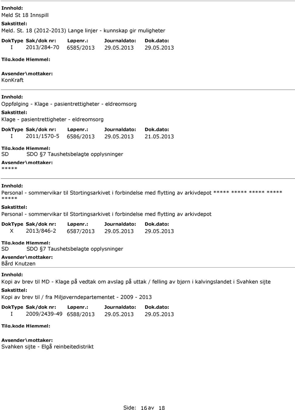 18 (2012-2013) Lange linjer - kunnskap gir muligheter 2013/284-70 6585/2013 KonKraft Oppfølging - Klage - pasientrettigheter - eldreomsorg Klage - pasientrettigheter - eldreomsorg 2011/1570-5