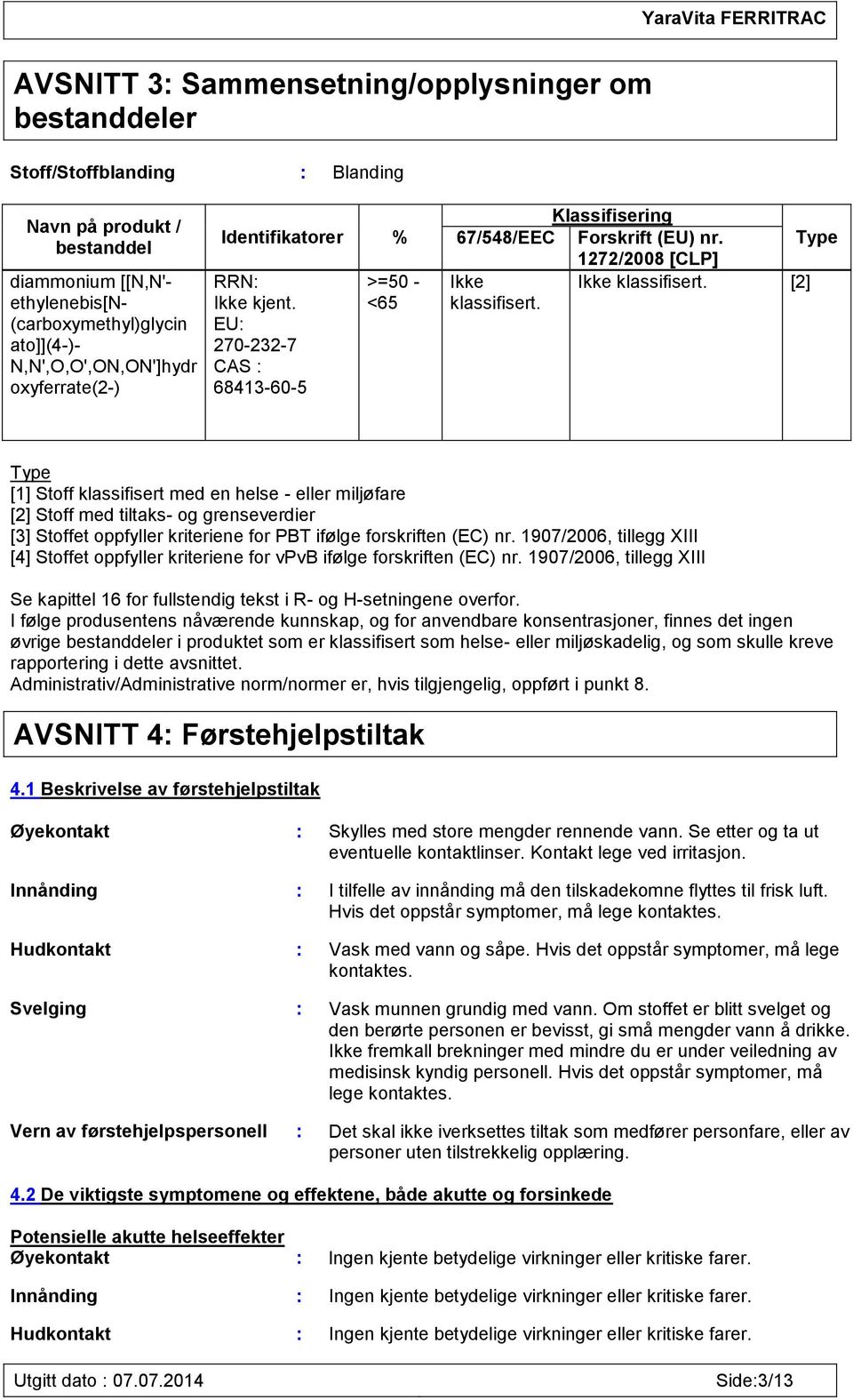 1272/2008 [CLP] Type Ikke Ikke klassifisert. [2] klassifisert.