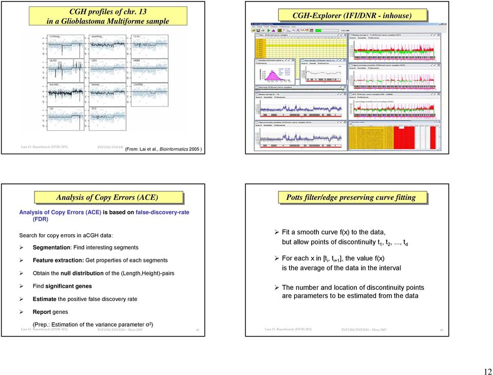 for copy errors in acgh data: Segmentation: Find interesting segments Feature extraction: Get properties of each segments Obtain the null distribution of the (Length,Height)-pairs Find significant