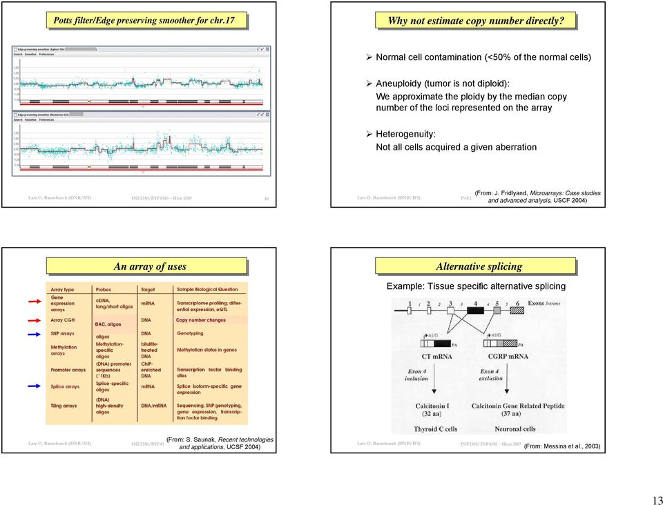 cells acquired a given aberration Lars O. Baumbusch (DNR/IFI) INF3350/INF4350 Høst 2007 49 (From: J. Fridlyand, Microarrays: Case studies Lars O.