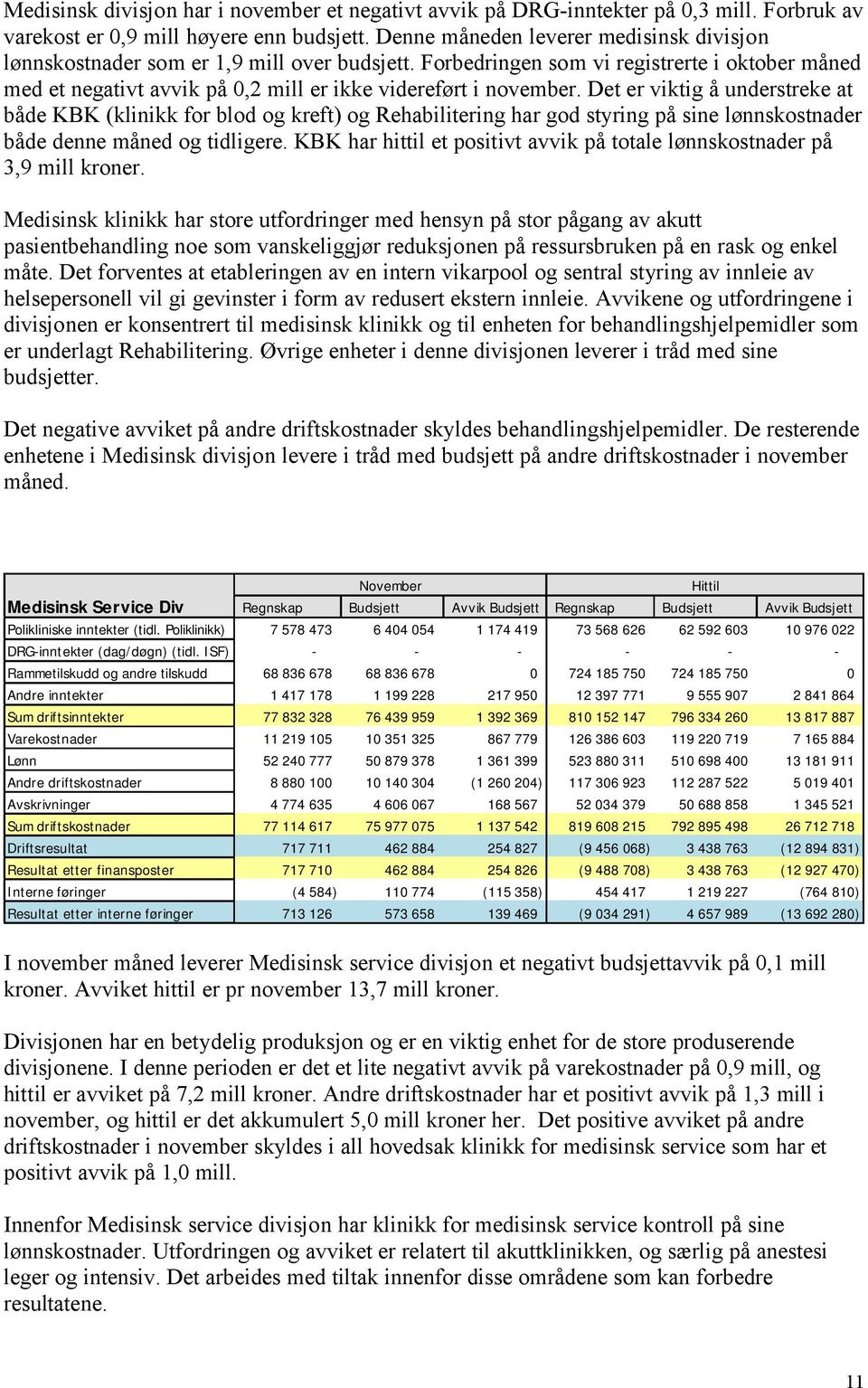 Det er viktig å understreke at både KBK (klinikk for blod og kreft) og Rehabilitering har god styring på sine lønnskostnader både denne måned og tidligere.