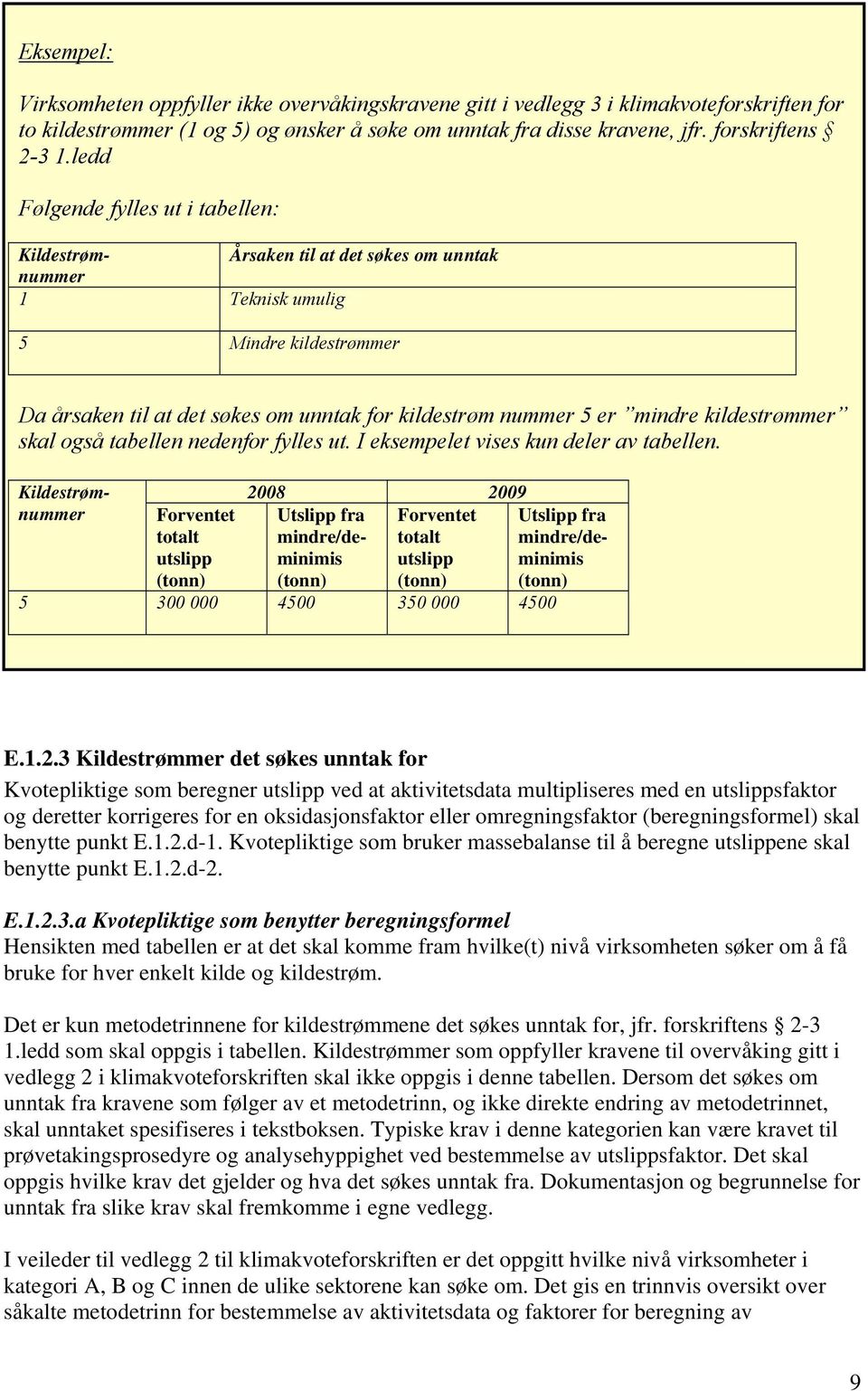 mindre kildestrømmer skal også tabellen nedenfor fylles ut. I eksempelet vises kun deler av tabellen.