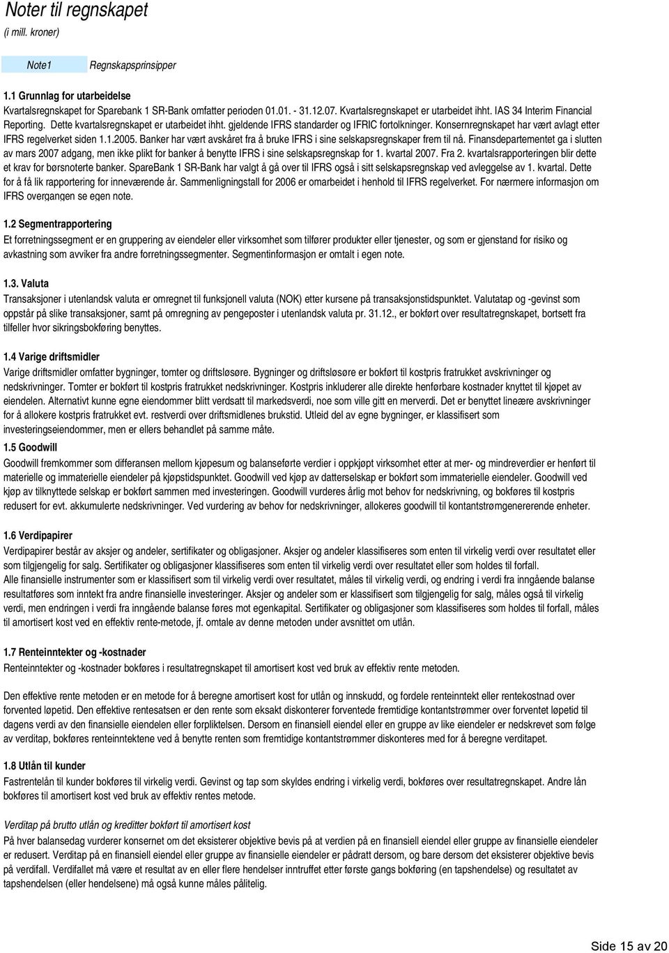 regnskapet har vært avlagt etter IFRS regelverket siden 1.1.2005. Banker har vært avskåret fra å bruke IFRS i sine selskapsregnskaper frem til nå.