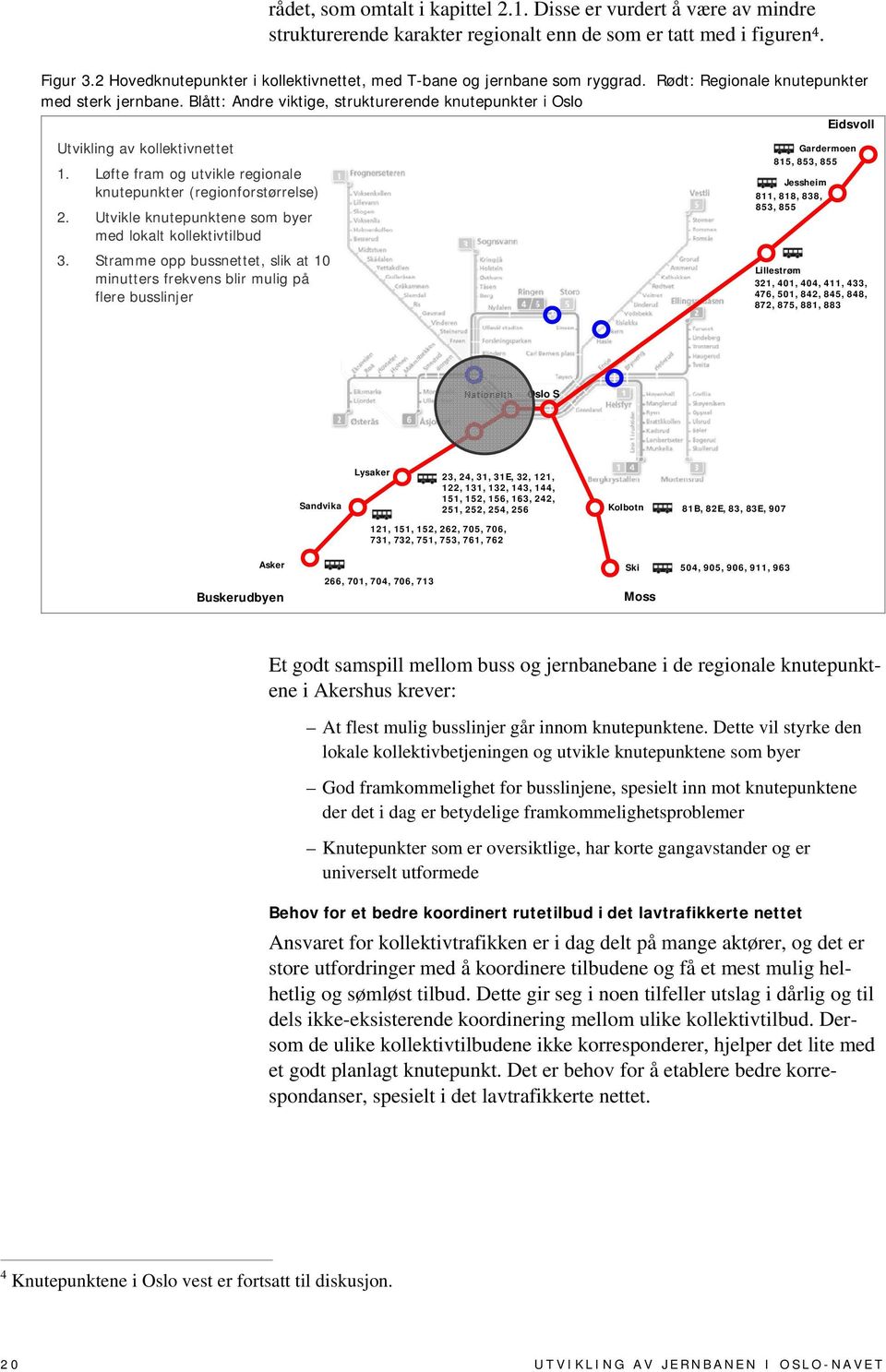 Blått: Andre viktige, strukturerende knutepunkter i Oslo Utvikling av kollektivnettet 1. Løfte fram og utvikle regionale knutepunkter (regionforstørrelse) 2.