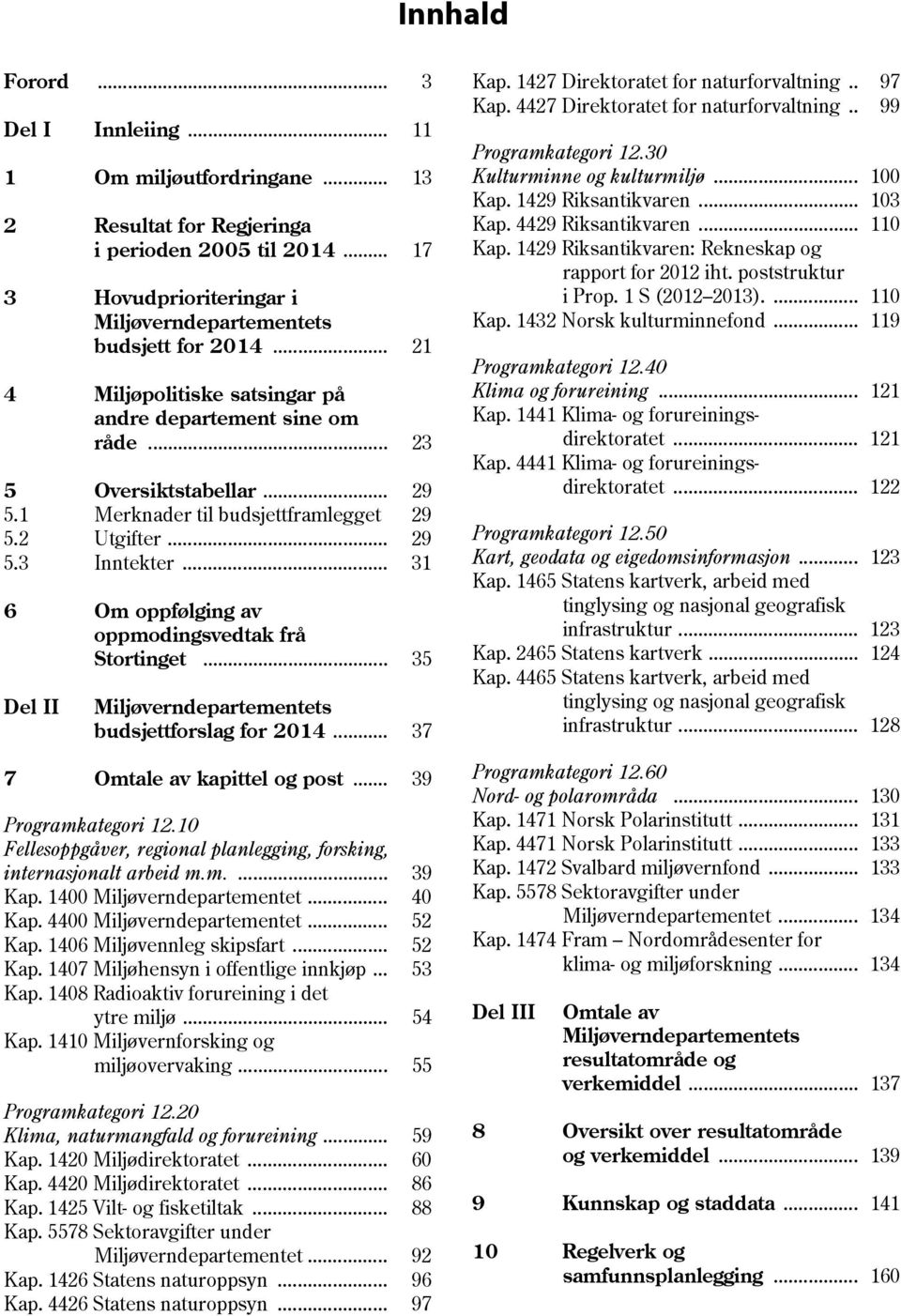 .. 31 6 Om oppfølging av oppmodingsvedtak frå Stortinget... 35 Del II s budsjettforslag for 2014... 37 7 Omtale av kapittel og post... 39 Programkategori 12.