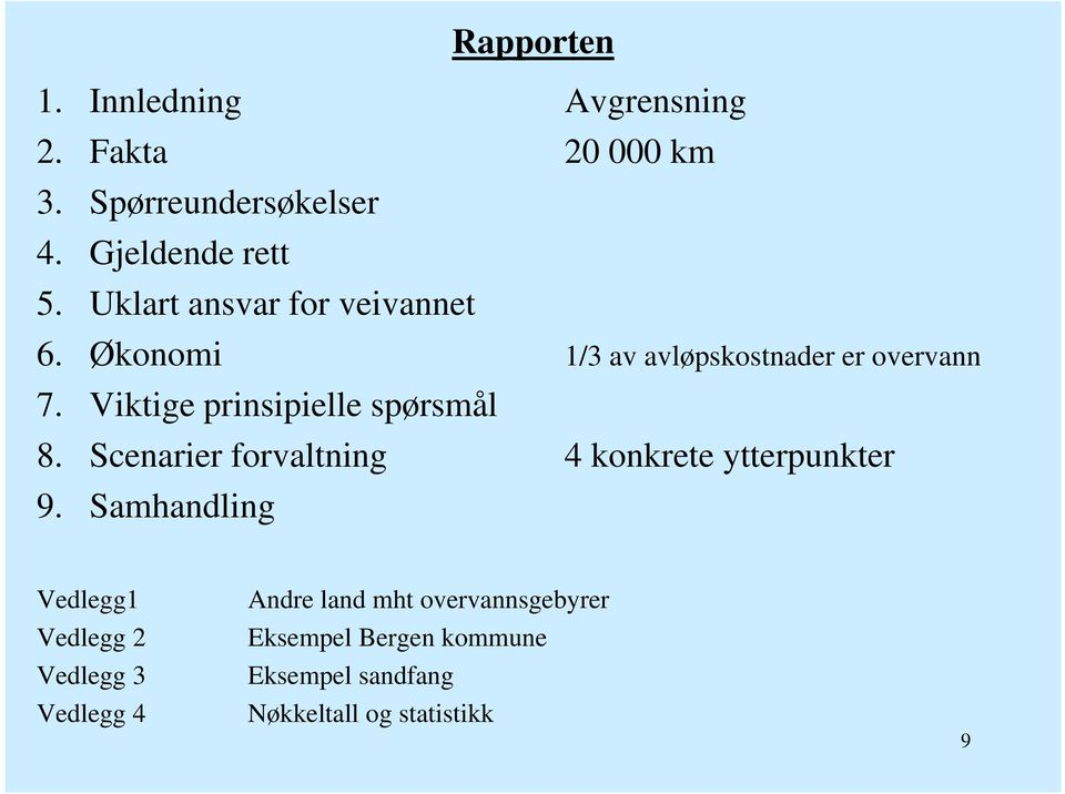 Viktige prinsipielle spørsmål 8. Scenarier forvaltning 4 konkrete ytterpunkter 9.