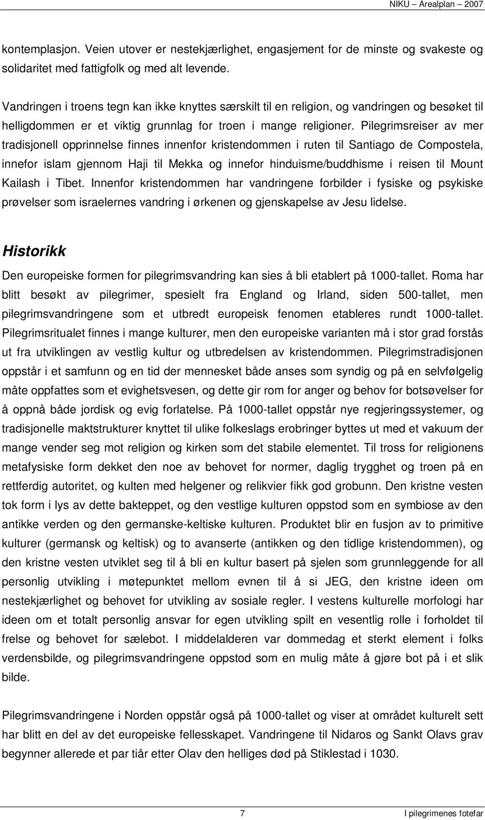 Pilegrimsreiser av mer tradisjonell opprinnelse finnes innenfor kristendommen i ruten til Santiago de Compostela, innefor islam gjennom Haji til Mekka og innefor hinduisme/buddhisme i reisen til